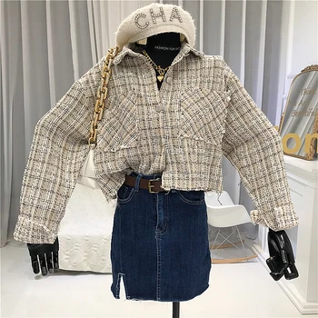 Plaid Crop Top Pockets Young Style Turn-down Collar WOMEN Fashion Top Ete Femme 2020 Full Sleeve Camisas Femininas Elegantes
Plaid Crop Top Pockets Young Style Turn-down Collar WOMEN Fashion Top Ete Femme 2020 Full Sleeve Camisas Femininas Elegantes