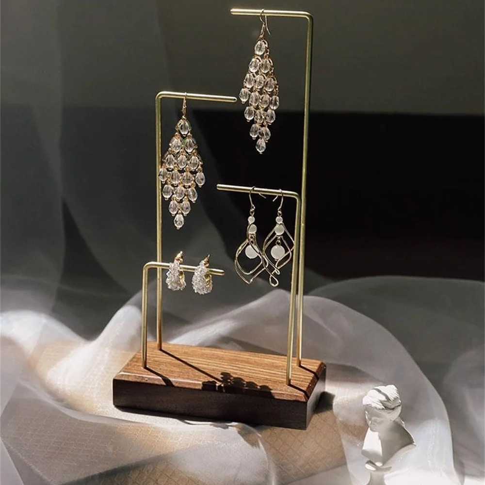 Showcase Wood Black Walnut Metal Pole Necklace Rack Table Jewelry Display Props Earring Hook Stand Earrings Ear Nail Holder | Дом и сад