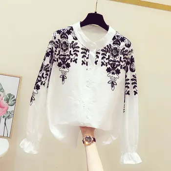 Blouses Womens 2020 Spring New Flower Embroidered Shirt Stand Collar Loose Temperament Ladies White Blouse Blusa 
Blouses Womens 2020 Spring New Flower Embroidered Shirt Stand Collar Loose Temperament Ladies White Blouse Blusa