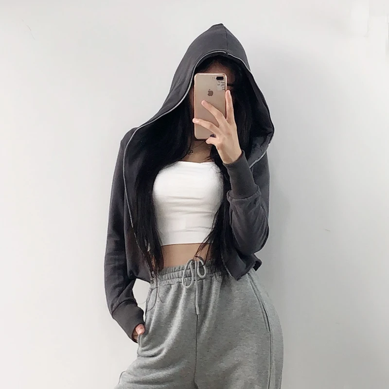 Women Zip Through Crop Hoodie With Raw-cut Hem Puff Sleeved Hooded Sweatshirt With Thumb Hole
Women Zip Through Crop Hoodie With Raw-cut Hem Puff Sleeved Hooded Sweatshirt With Thumb Hole