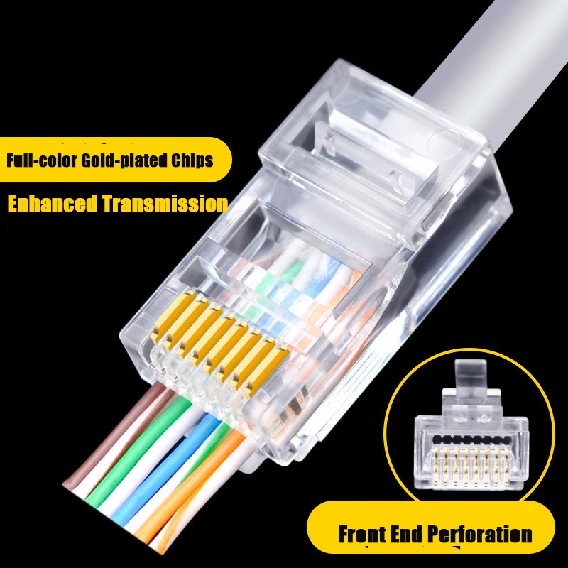 100pcs Cat5e RJ45 8P8C Perforated Ethernet Connectors 50u Gold-plated Modular Network Plug Network Cable Connector rj-45
100pcs Cat5e RJ45 8P8C Perforated Ethernet Connectors 50u Gold-plated Modular Network Plug Network Cable Connector rj-45