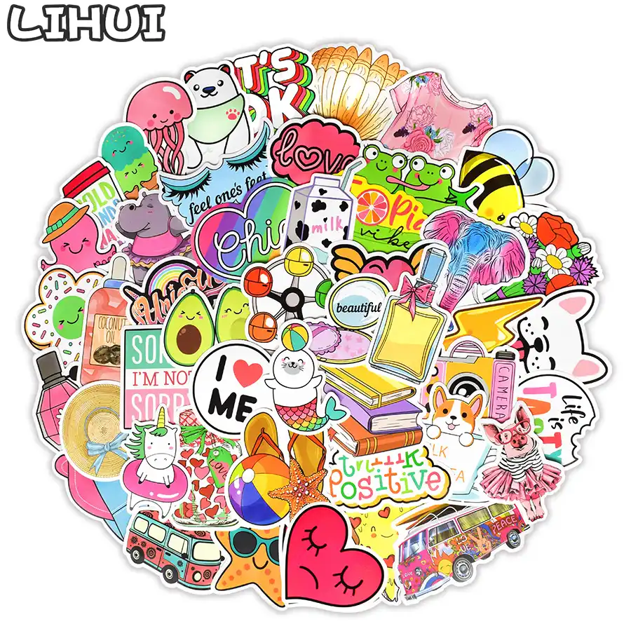 100 個vscoステッカーかわいいガールもの防水ステッカーのラップトップスケートボードギター荷物冷蔵庫電話車デカール子供のおもちゃ ステッカー Gooum