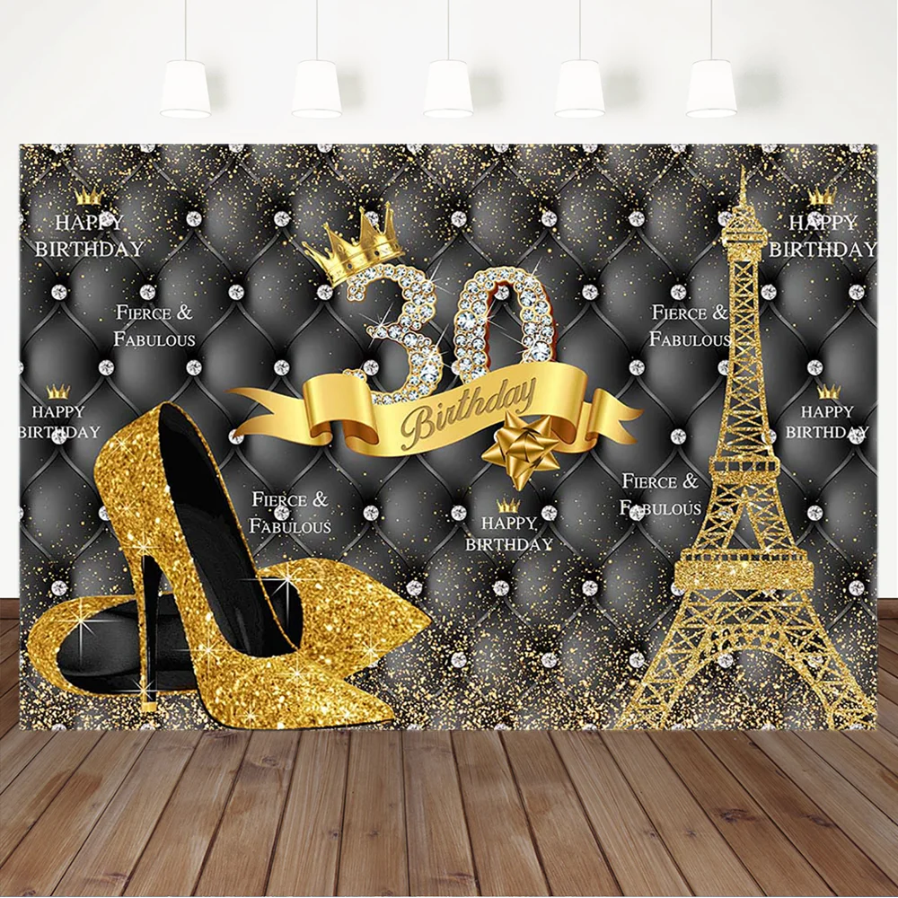 Happy 30th Birthday Backdrop Diamond Golden Flash Eiffel Tower High Heels Ms Thirty Birthday Banner Photography Background
Happy 30th Birthday Backdrop Diamond Golden Flash Eiffel Tower High Heels Ms Thirty Birthday Banner Photography Background