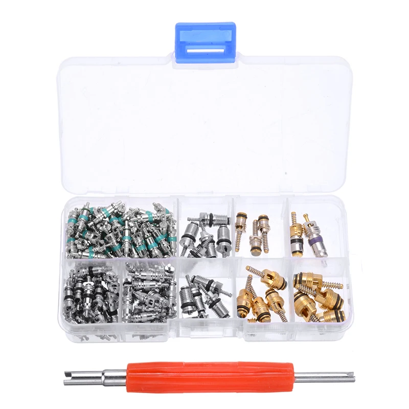 135pcs/box Copper R12/ R134A HVAC A/C System Schrader Valves Tools with Remover Tool Valve Tools Kit
135pcs/box Copper R12/ R134A HVAC A/C System Schrader Valves Tools with Remover Tool Valve Tools Kit