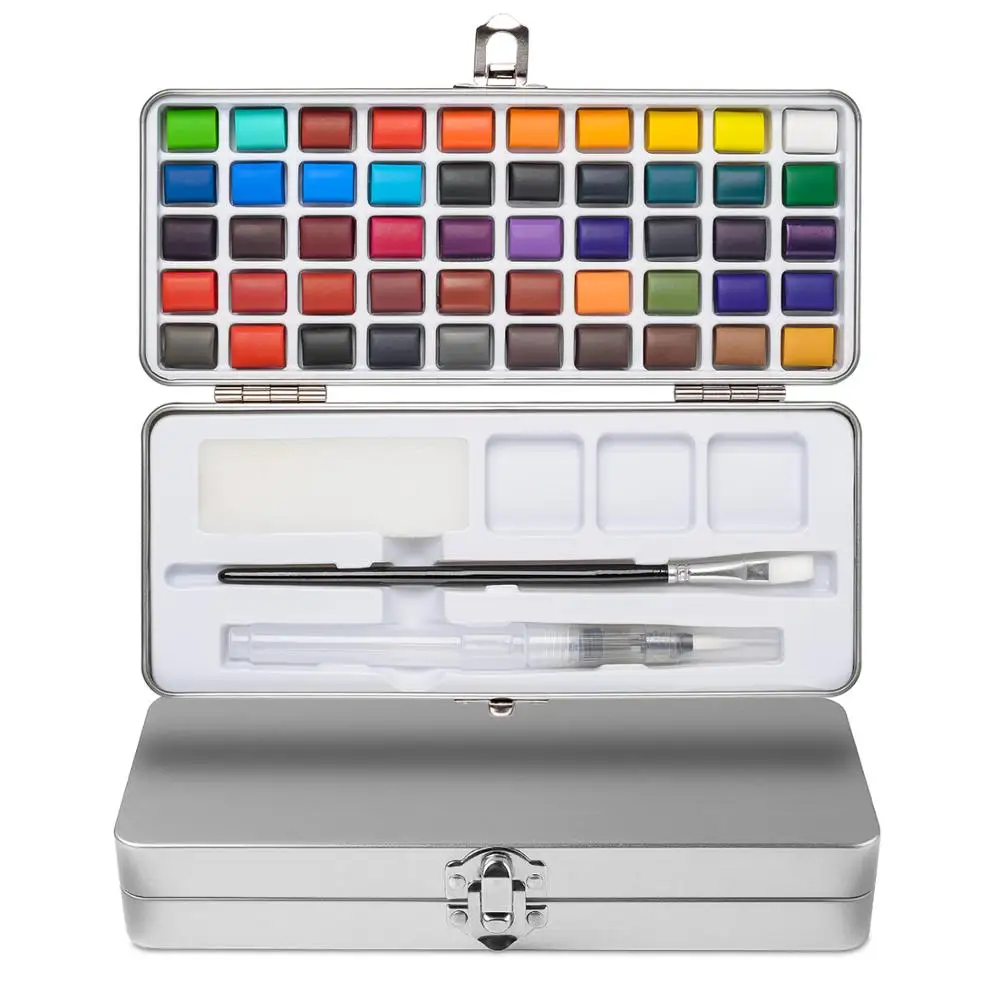 50 Color Solid Pigment Watercolor Paint Set Contains Brushes in a Portable Metal Box for Beginner Drawing Painting Art Supplies
50 Color Solid Pigment Watercolor Paint Set Contains Brushes in a Portable Metal Box for Beginner Drawing Painting Art Supplies