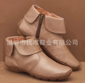 Revers Flat Side Zipper Low-Top Leather Short Boots Women's Large Size Handmade Sewing Moccosins Cotton Boots
Revers Flat Side Zipper Low-Top Leather Short Boots Women's Large Size Handmade Sewing Moccosins Cotton Boots