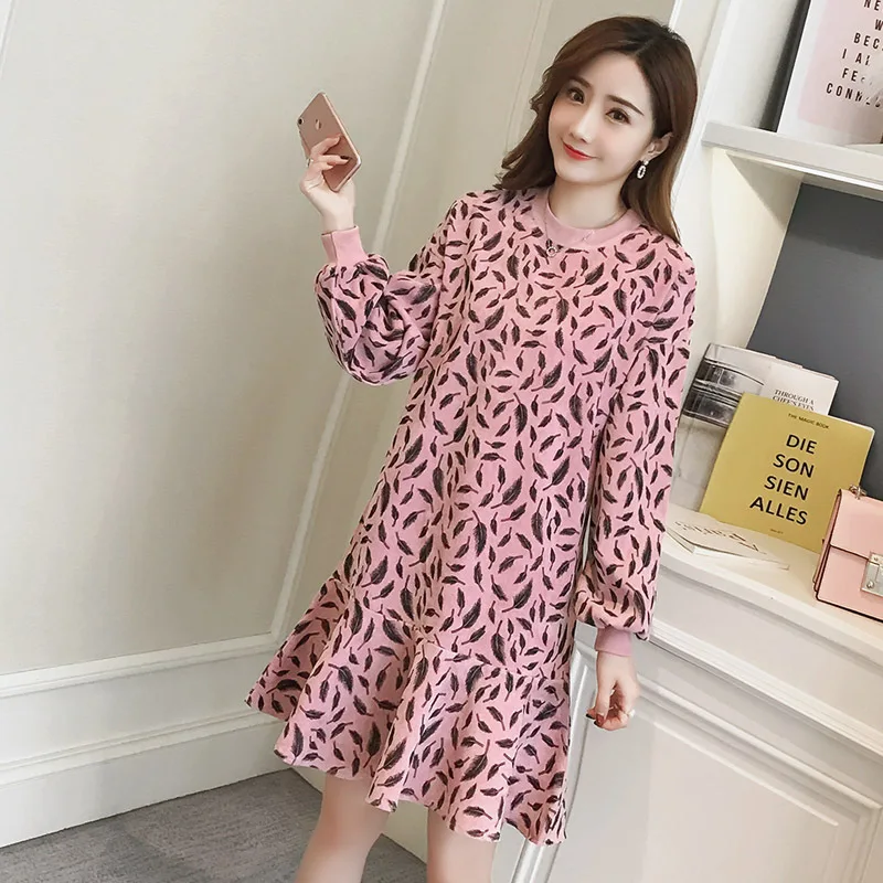 2018 Autumn Korean-style Loose And Plus-sized Pregnant Women Dress Long Sleeve Cotton Blend Small Leaves Printed Fishtail Skirt
2018 Autumn Korean-style Loose And Plus-sized Pregnant Women Dress Long Sleeve Cotton Blend Small Leaves Printed Fishtail Skirt