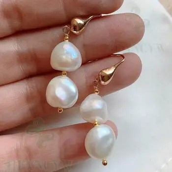 White Baroque Pearl Earring 18k Ear Drop Dangle Hook Irregular Natural Party Wedding Aurora Earbob Gift
White Baroque Pearl Earring 18k Ear Drop Dangle Hook Irregular Natural Party Wedding Aurora Earbob Gift