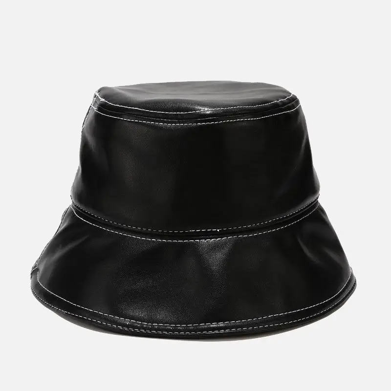Waliicorners Autumn Winter Black Pu Leather Bucket Hat Men Women Vintage Solid Warm Hat Unisex Fisherman Hats Hip Hop Casual Sun Caps 6 Hb51434b4e23d49f18b9d396b9fc3d3b1k