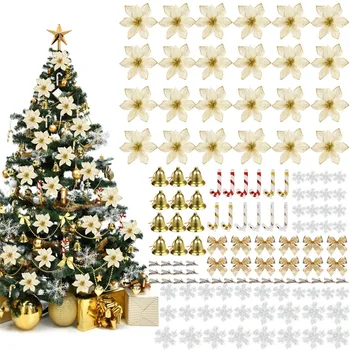 

120Pcs Creative DIY Christmas Tree Decoration Set Delicate Fake Flower Snowflake Bell Cane Ornament for House Party Decor Xmas