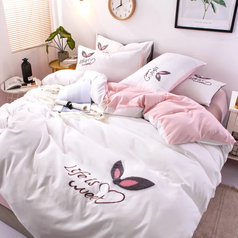 Denim Princess Style Dormitory Three-Piece Suit-Style Linen Quilt People Beddings