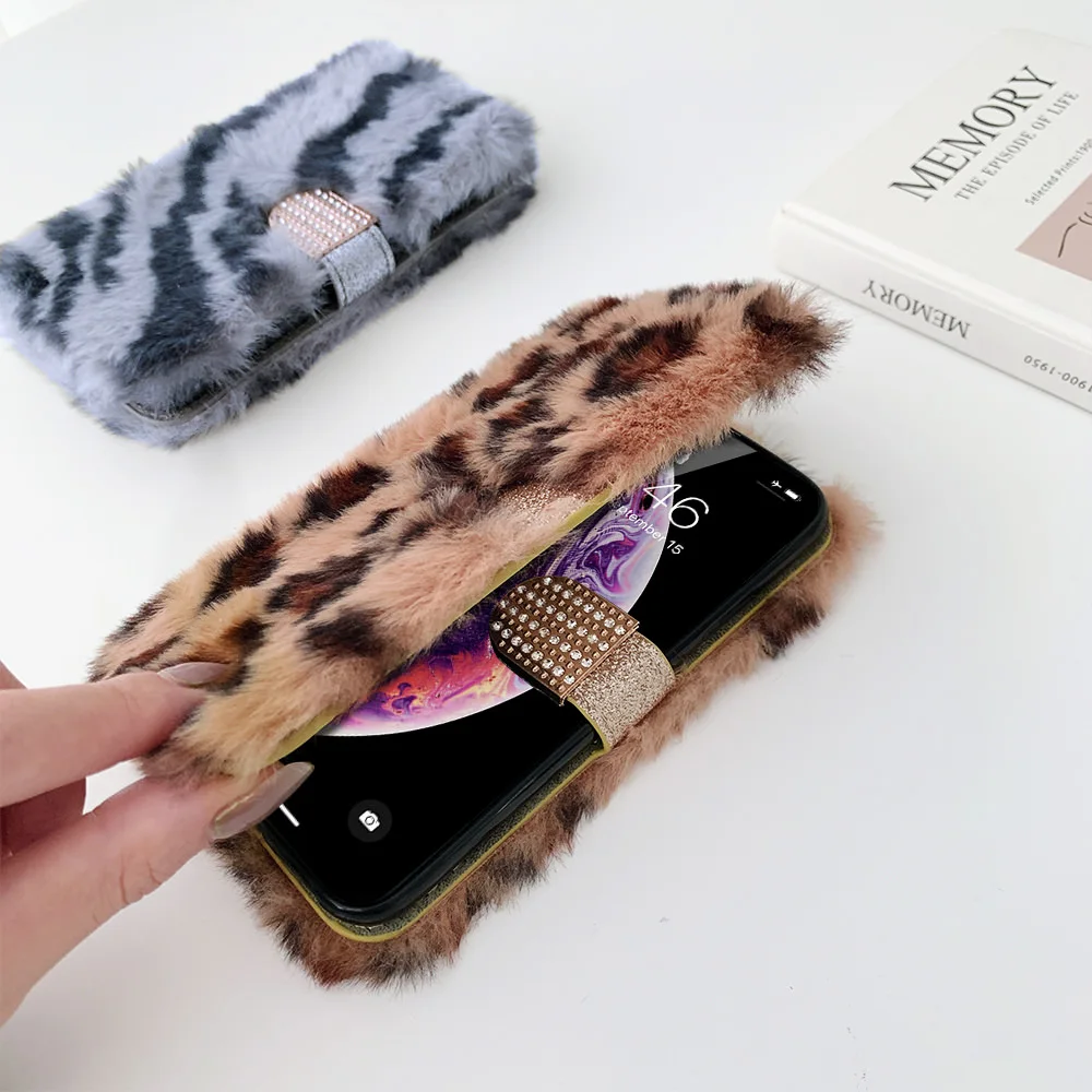 Leopard Zebra Wallet Fur Phone Cover for IPhone 11 Pro Max Case 8 Plus 7 Xr X Xs Soft Bling Diamond SE 2020 | Мобильные телефоны и