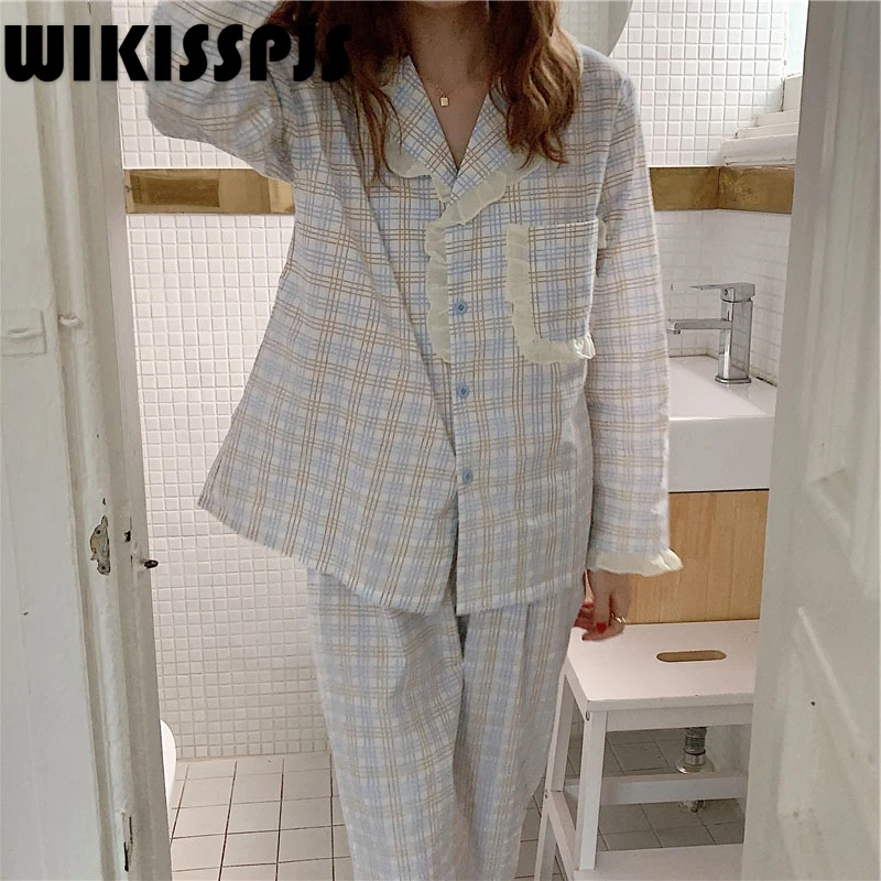 Autumn and Winter 2022 New Ruffle Plaid Long Sleeve Cute Cotton Cardigan Home Wear Lounge Sets Pajamas for Women Loungewear
Autumn and Winter 2022 New Ruffle Plaid Long Sleeve Cute Cotton Cardigan Home Wear Lounge Sets Pajamas for Women Loungewear
