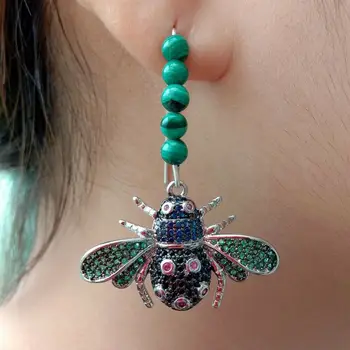 Green Malachite Micro CZ Cubic Zircon Insect Charm 925 Silver Hook Earrings
Green Malachite Micro CZ Cubic Zircon Insect Charm 925 Silver Hook Earrings