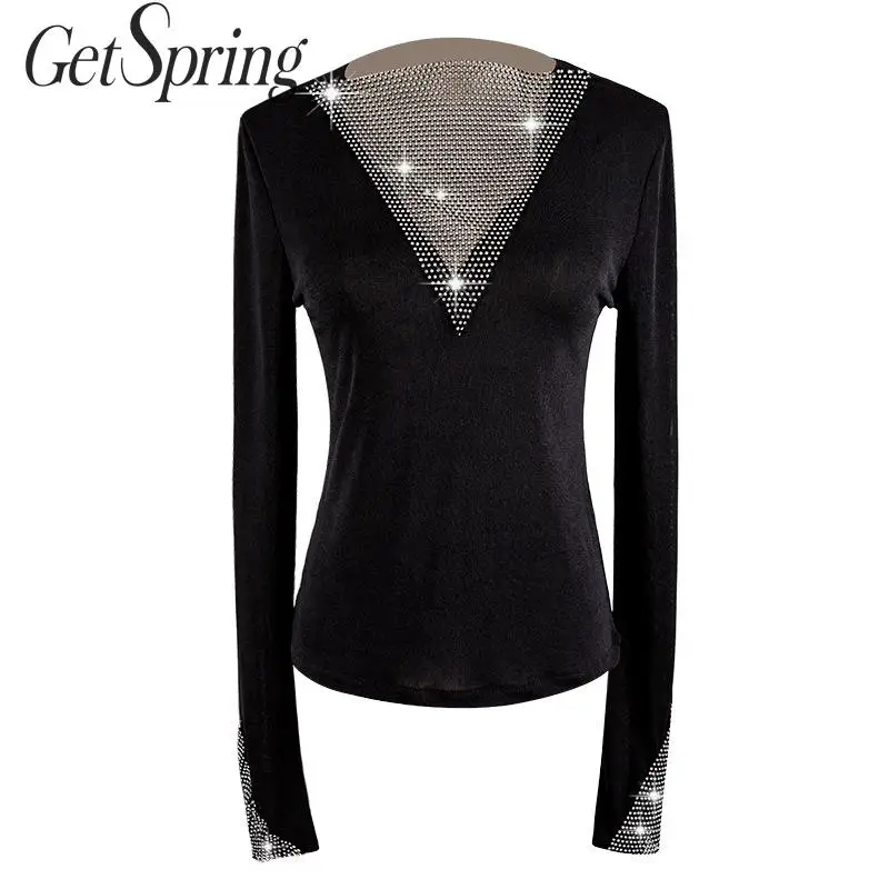 GetSpring Women T Shirt Deep V Neck Long Sleeve Tshirt Women T Shirts Diamond Hollow Out T-shirt Women Tops Sexy Tshirts Autumn
GetSpring Women T Shirt Deep V Neck Long Sleeve Tshirt Women T Shirts Diamond Hollow Out T-shirt Women Tops Sexy Tshirts Autumn