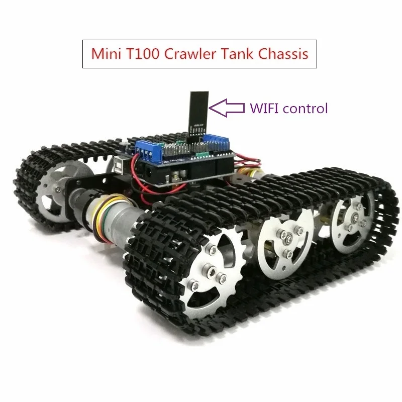 WIFI Control Mini T100 Crawler Tank Car Chassis Intelligent Robot Car Competition for Arduino UNO Motor Drive
WIFI Control Mini T100 Crawler Tank Car Chassis Intelligent Robot Car Competition for Arduino UNO Motor Drive