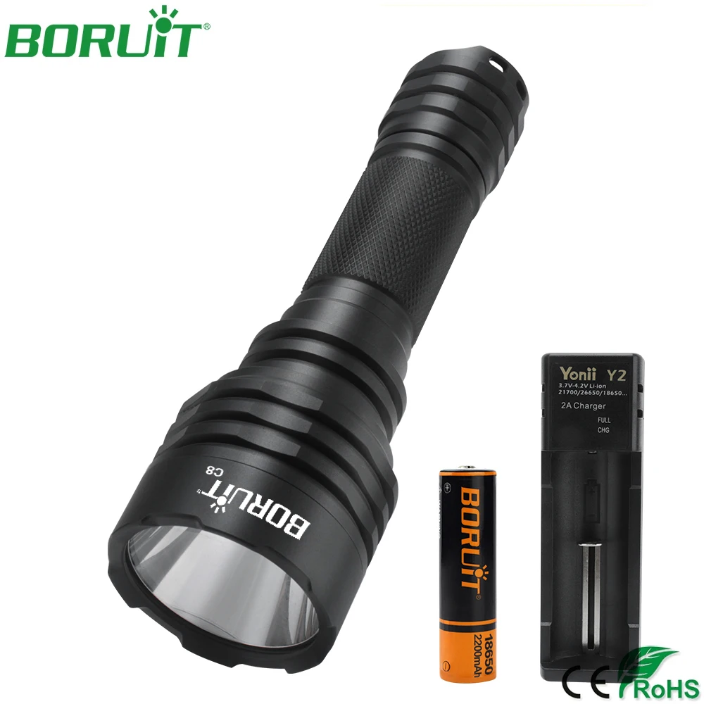 

BORUiT LED Flashlight 1000LM Super Bright Tactical Torch 18650 Battery Rechargeable Flashlights Outdoor Camping Fishing Lantern