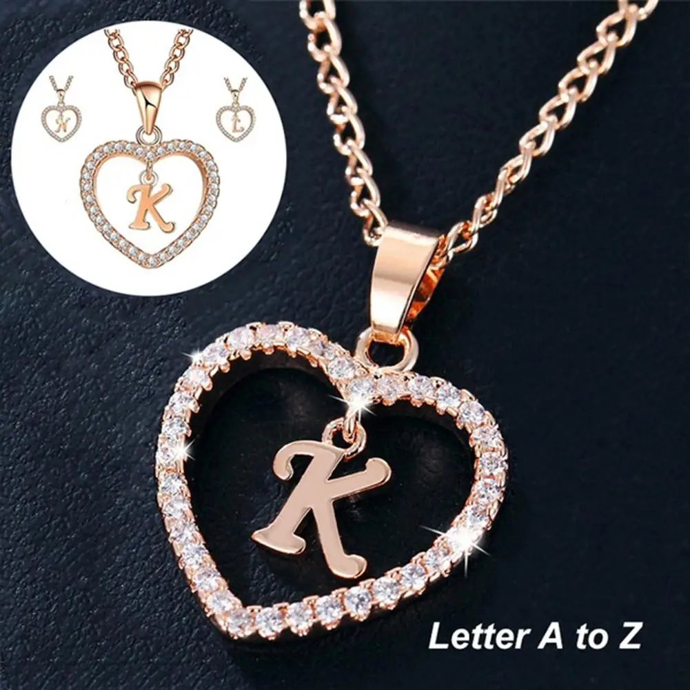 Фото 26 ожерелье с буквами Алфавит A до Z начальный кубический цирконий сердце женская