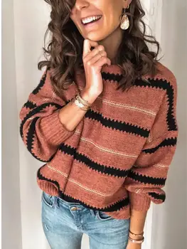 Fashion Women Warm Striped Pullover Sweater Top O Neck Loose Knitwear Ladies Jumper Pullovers Tops Autumn WInter Sweaters
Fashion Women Warm Striped Pullover Sweater Top O Neck Loose Knitwear Ladies Jumper Pullovers Tops Autumn WInter Sweaters
