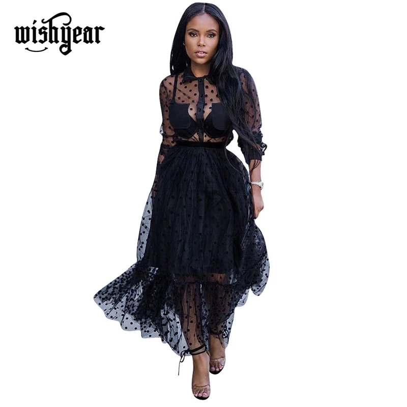 Wishyear Polka Dots Sheer Mesh Maxi Dress Buttons Turn Down Collar Long Sleeve Pockets Shirt Dress Ruffle Hem Club Party Dresses
Wishyear Polka Dots Sheer Mesh Maxi Dress Buttons Turn Down Collar Long Sleeve Pockets Shirt Dress Ruffle Hem Club Party Dresses