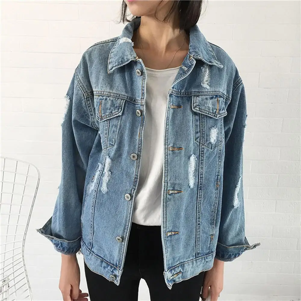 Womens Jean Jackets Retro Turn-down Collar Denim Jacket Loose Oversize Basic Coats Motorcycle Punk Ripped Hole Female Outwear
Womens Jean Jackets Retro Turn-down Collar Denim Jacket Loose Oversize Basic Coats Motorcycle Punk Ripped Hole Female Outwear