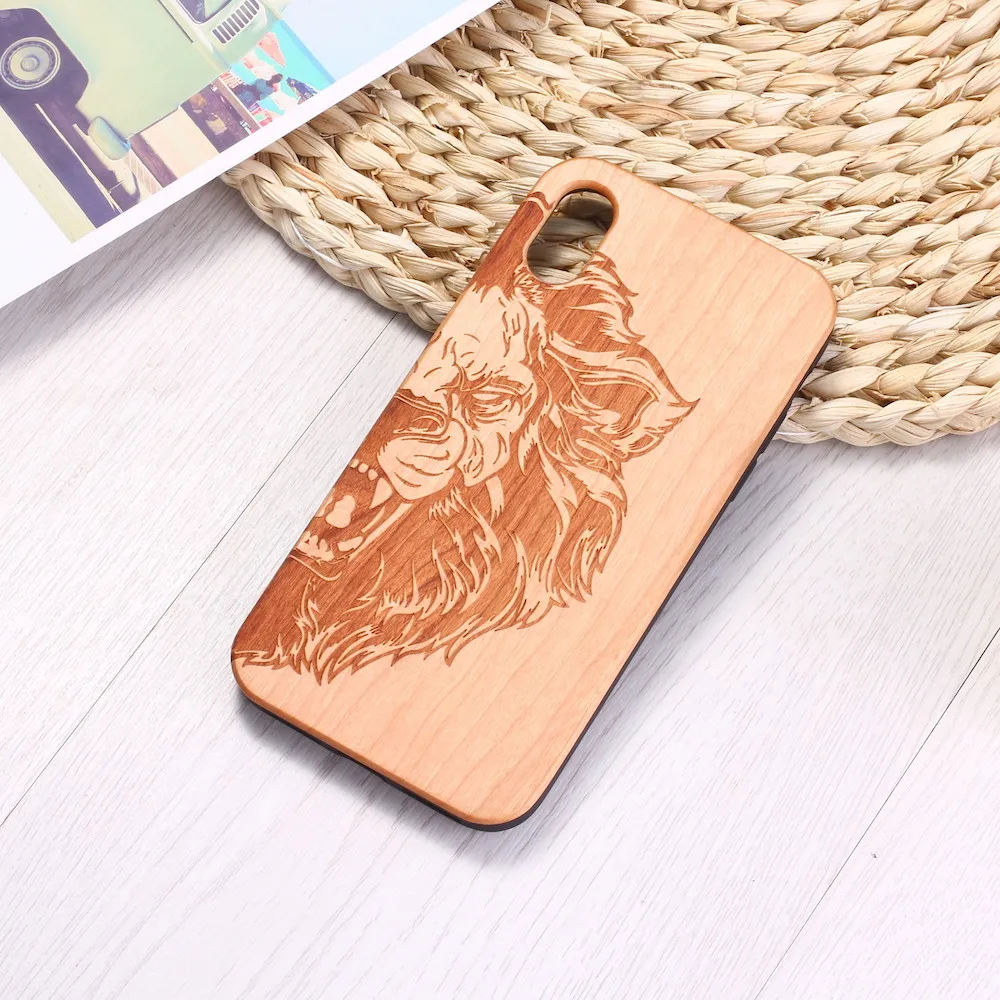 Чехол для телефона из натурального дерева с гравировкой льва iPhone 12 6S 6Plus 7 7Plus 8 8Plus