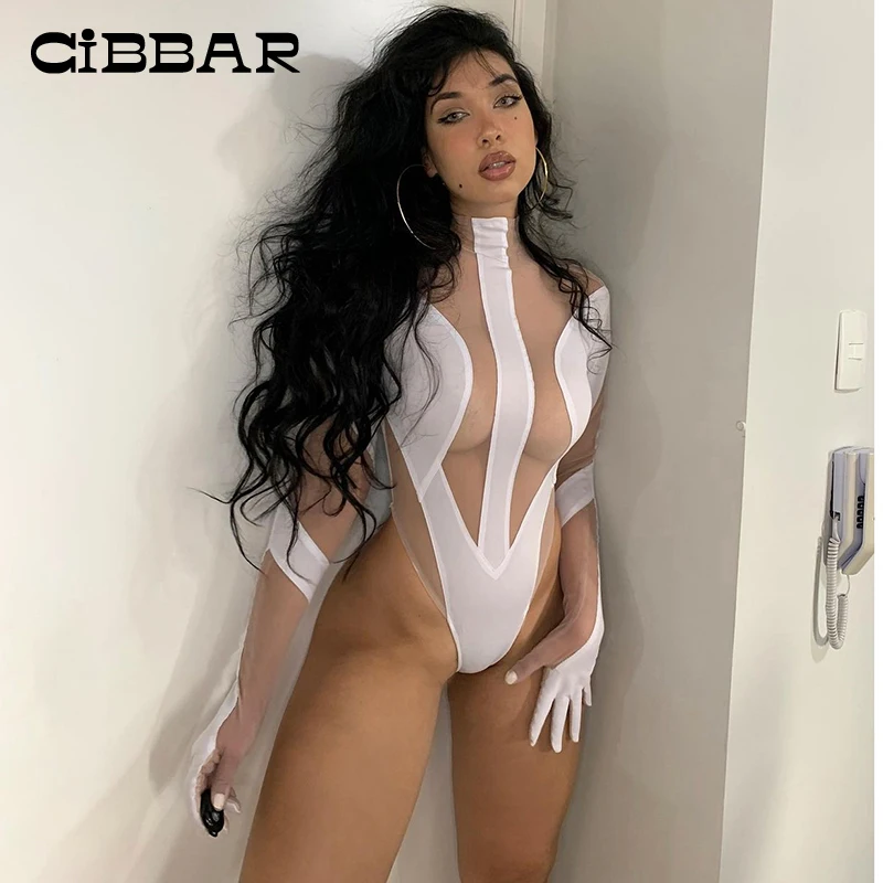 Сетчатый лоскутный облегающий боди CIBBAR Женская водолазка модный сексуальный