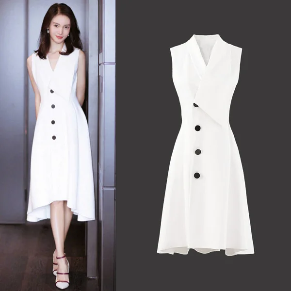 2019 Summer Wear New Style Jin Chen Star Celebrity Style Elegant Suit Collar Elegant White Skirt Women's Slim Dress Fashion
2019 Summer Wear New Style Jin Chen Star Celebrity Style Elegant Suit Collar Elegant White Skirt Women's Slim Dress Fashion