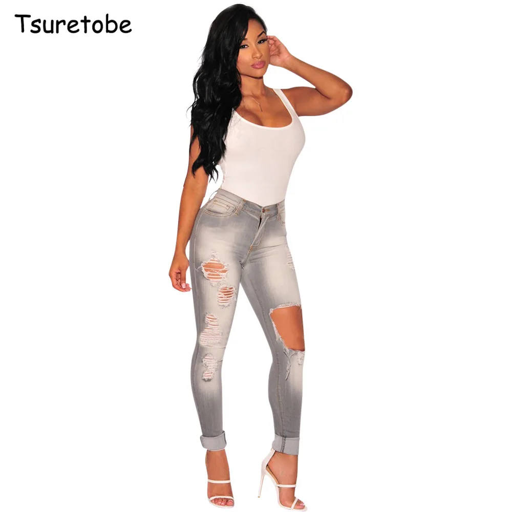 Tsuretobe Plus Size Fashion Gray Hole Ripped Jeans Women Bodycon Elastic Mid Waist Denim Pencil Pants Ladies Skinny Trousers
Tsuretobe Plus Size Fashion Gray Hole Ripped Jeans Women Bodycon Elastic Mid Waist Denim Pencil Pants Ladies Skinny Trousers