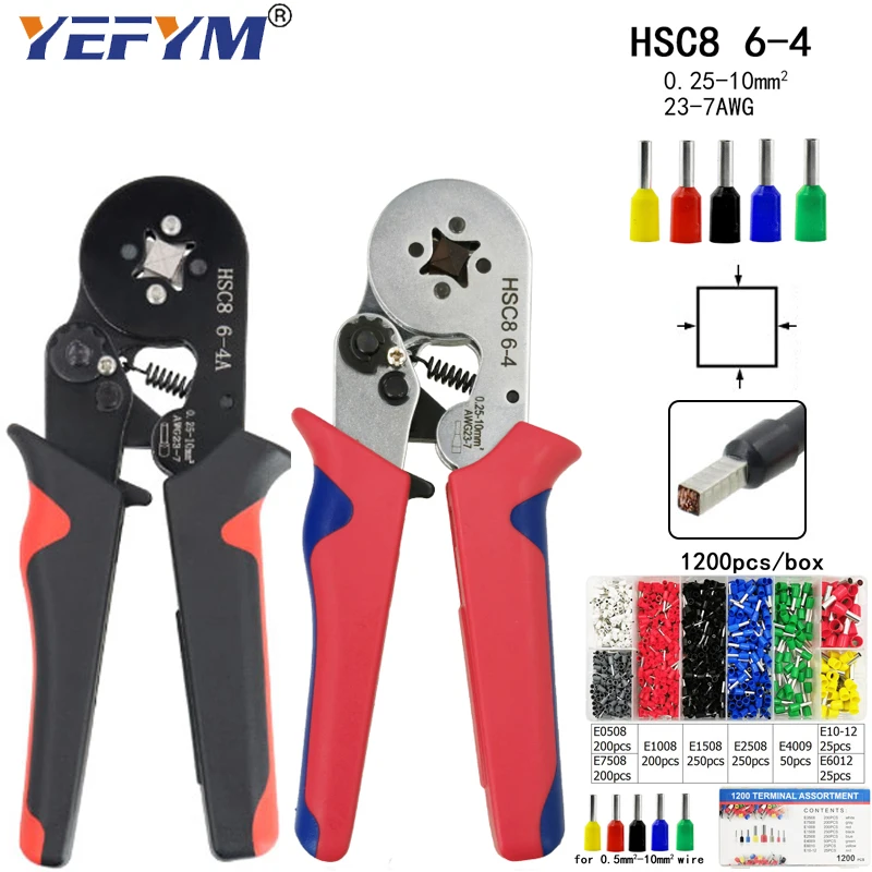HSC8 6-4 round terminal crimping tool, special crimping tool for 0.25-10mm2 tubular terminal with 1200pcs/box terminal set
HSC8 6-4 round terminal crimping tool, special crimping tool for 0.25-10mm2 tubular terminal with 1200pcs/box terminal set