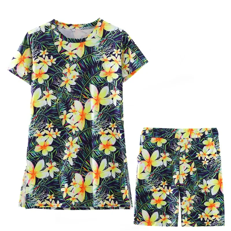 New Beach Suit Women's Two-piece Korean Fashion Casual Personality Printed Long Top + Shorts Female Tracksuit Summer 2020 
New Beach Suit Women's Two-piece Korean Fashion Casual Personality Printed Long Top + Shorts Female Tracksuit Summer 2020