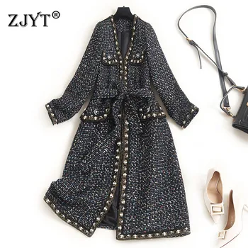 High Quality Runway Designers Beading Lace Up Tweed Woolen Jackets and Coats Winter Fashion Women Overcoat Long Outerwear
High Quality Runway Designers Beading Lace Up Tweed Woolen Jackets and Coats Winter Fashion Women Overcoat Long Outerwear