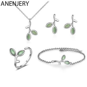 ANENJERY S925 Stamp Silver Color Jewelry Sets Opal Leaf Bud Necklace+Earrings+Ring+Bracelet For Women Summer Jewelry Gift
ANENJERY S925 Stamp Silver Color Jewelry Sets Opal Leaf Bud Necklace+Earrings+Ring+Bracelet For Women Summer Jewelry Gift