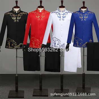 Chinese Tunic Suit Male Adult Chorus Suit Embroidery Chinese Style Dress Men's Wear Host Mc Singer Men Performance Clothing 
Chinese Tunic Suit Male Adult Chorus Suit Embroidery Chinese Style Dress Men's Wear Host Mc Singer Men Performance Clothing