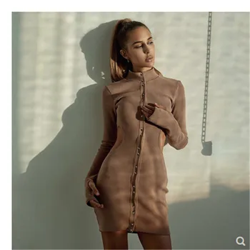 Mini Dress Women Knitted Long Sleeve Hollow Out Sexy Single Breasted Sheath Turtleneck Khaki Fashion 2020 Casual Dress Vestidos 
Mini Dress Women Knitted Long Sleeve Hollow Out Sexy Single Breasted Sheath Turtleneck Khaki Fashion 2020 Casual Dress Vestidos
