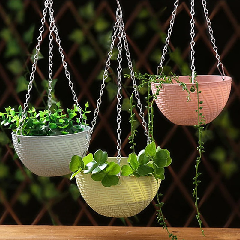 1pcs Balcony Chain Hanging Planters Flower Pot Basket Imitation Rattan Weaving | Дом и сад