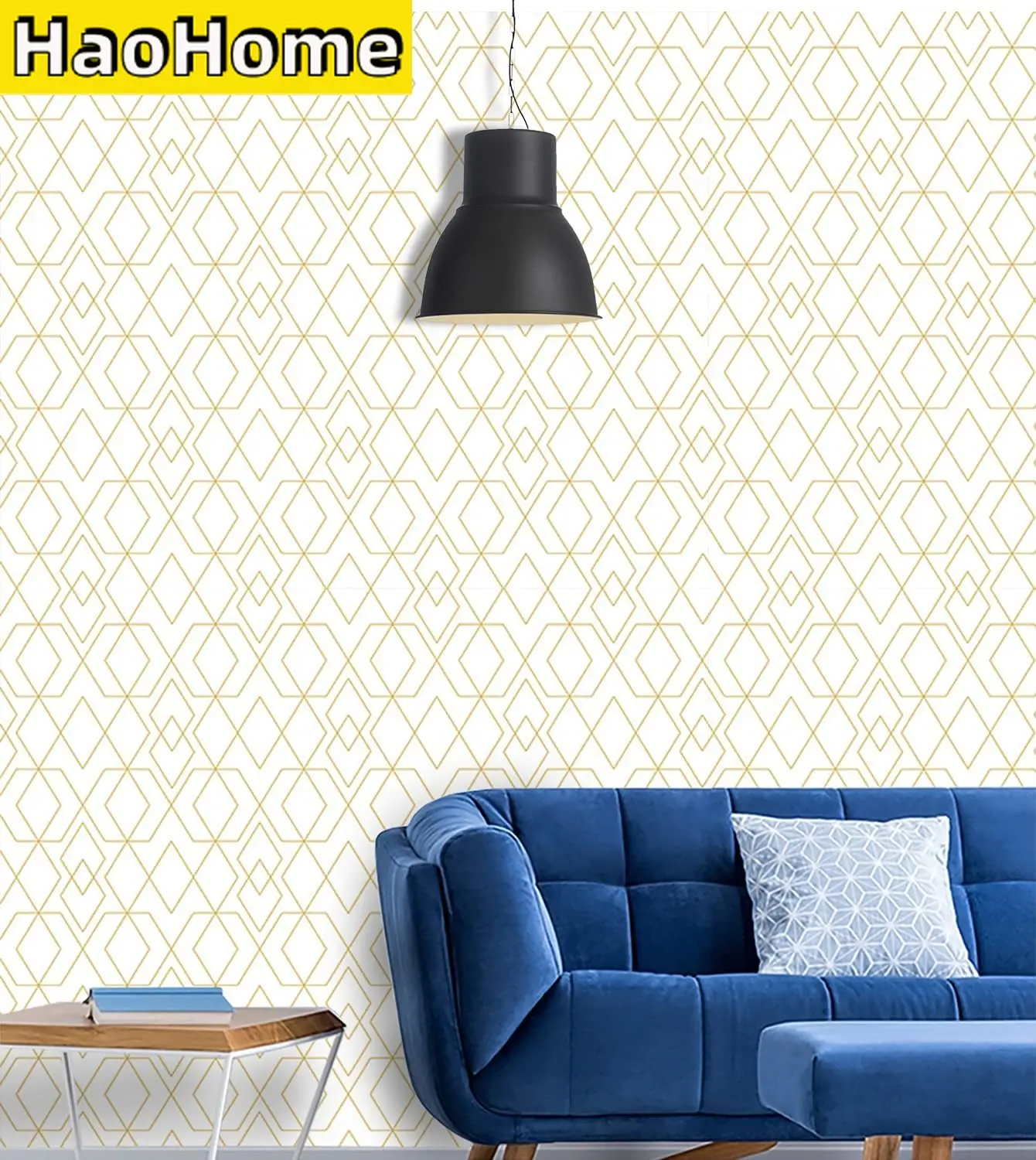 Самоклеящиеся обои HaoHome в золотистую полоску съемные шестигранные с ромбовидным