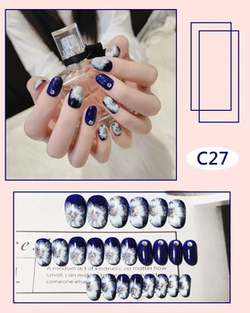 24pcs White Painted Flower Pattern Blue French False Nails Press On Black Silver Star Nail Tips 24 Style Artificial Nail Art
24pcs White Painted Flower Pattern Blue French False Nails Press On Black Silver Star Nail Tips 24 Style Artificial Nail Art