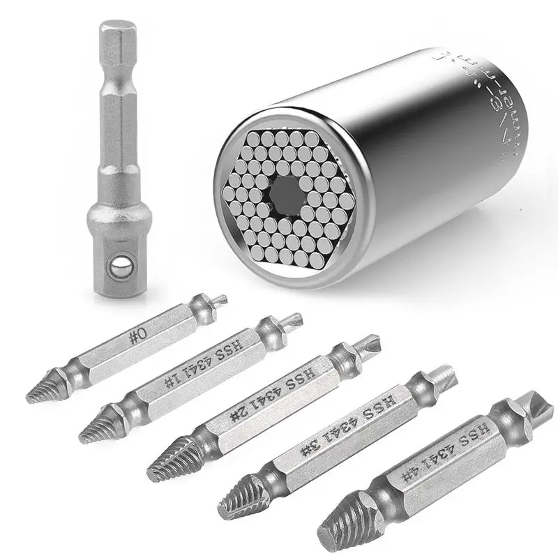 Universal Socket Damaged Screw Extractor Set, Multi-function 7mm-19mm Universal Socket Adapter Wrench with 5 Pcs Damaged Screw R
Universal Socket Damaged Screw Extractor Set, Multi-function 7mm-19mm Universal Socket Adapter Wrench with 5 Pcs Damaged Screw R