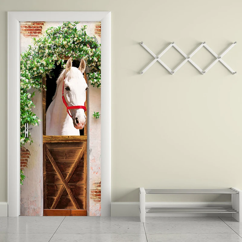 Современные креативные 3D обои на дверь Белая лошадь гостиная спальня настенный