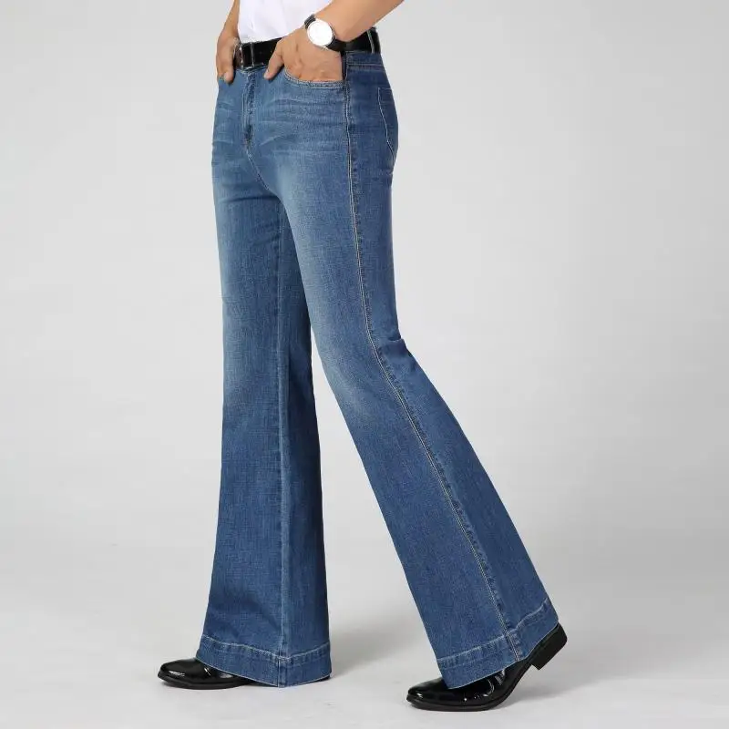 Men's Denim Mid-waist Big flare Stretch Trousers Men's Slim Fashion Casual trousers Size 26-33 Color: Dark blue Light blue
Men's Denim Mid-waist Big flare Stretch Trousers Men's Slim Fashion Casual trousers Size 26-33 Color: Dark blue Light blue