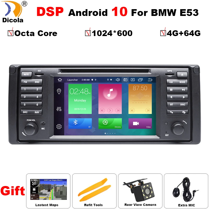 IPS HD 7 'ɺndroid 10 Восьмиядерный автомобильный DVD-плеер GPS 4G стерео для BMW E39 M5 1999 2000