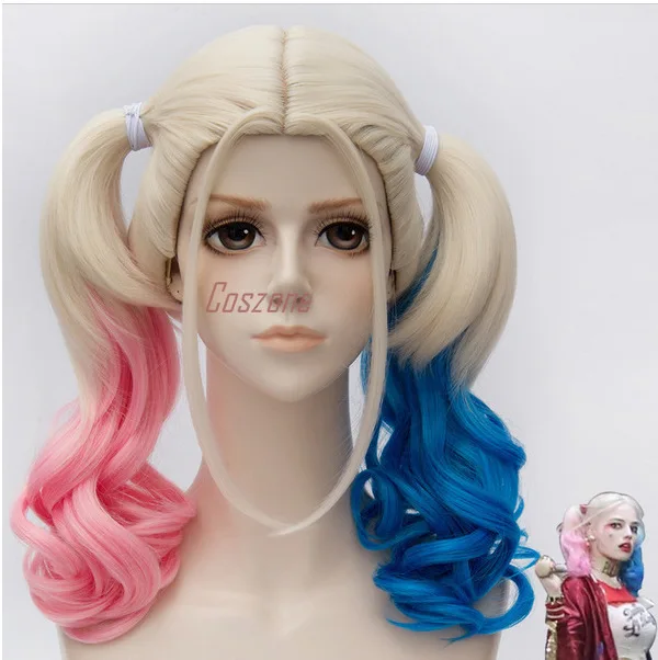 Отряд Самоубийц Harley Quinn Косплей Длинные волнистые Ombre парик термостойкие