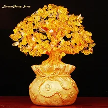 Cristal dinheiro árvore natural citrino dinheiro árvore trazer riqueza sorte criativo varanda escritório artesanato aniversário decoração para casa esculturas(China)