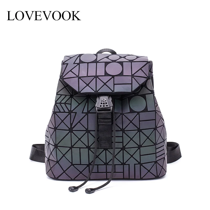 

LOVEVOOK women backpack school bag for teenagers girls mini bag pack foldable geometric luminous backpack holographic refretion