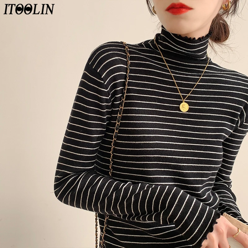 Женские полосатые футболки ITOOLIN с длинным рукавом свободная водолазка женская