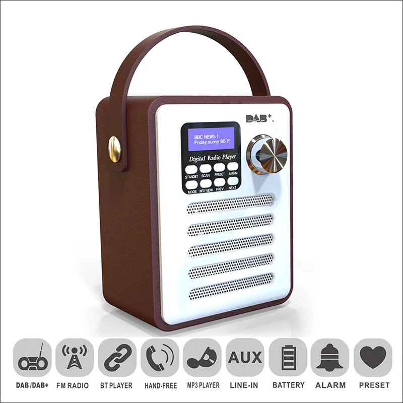 Dab/Dab+ Tuner Digital Radio Receiver Bluetooth 5.0 Fm Broadcast Aux-In Mp3 Player Support Tf Card Built-In Battery