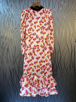 2020 Early Autumn New Women's Back Neck Color Matching Knotted Decorative Ribbon Printed Lotus Leaf Swing Long-Sleeved Dress 807
2020 Early Autumn New Women's Back Neck Color Matching Knotted Decorative Ribbon Printed Lotus Leaf Swing Long-Sleeved Dress 807