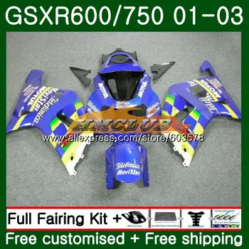 

Body For SUZUKI GSX-R600 GSXR-600 K1 GSXR600 01 02 03 Movistar blue 4CL.69 GSXR 600 750 GSXR-750 GSXR750 2001 2002 2003 Fairing