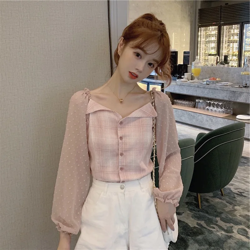 Plaid Stitching Chiffon Shirt Hipster Autumn 2019 Trend College Style Sweet Korean-style CHIC Students Women's Fashion
Plaid Stitching Chiffon Shirt Hipster Autumn 2019 Trend College Style Sweet Korean-style CHIC Students Women's Fashion